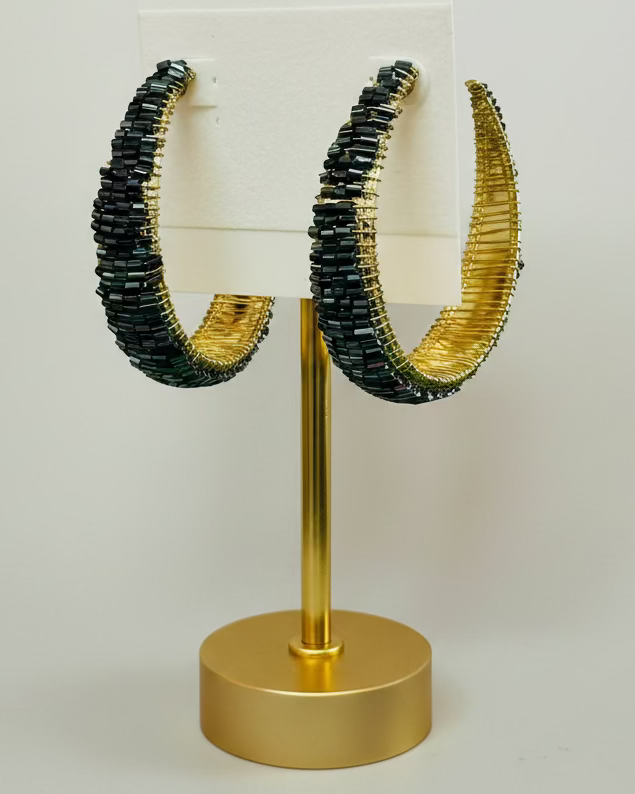 Vintage Midnight Enamel & Rhinestone 2 Way C-Hoop Earrings