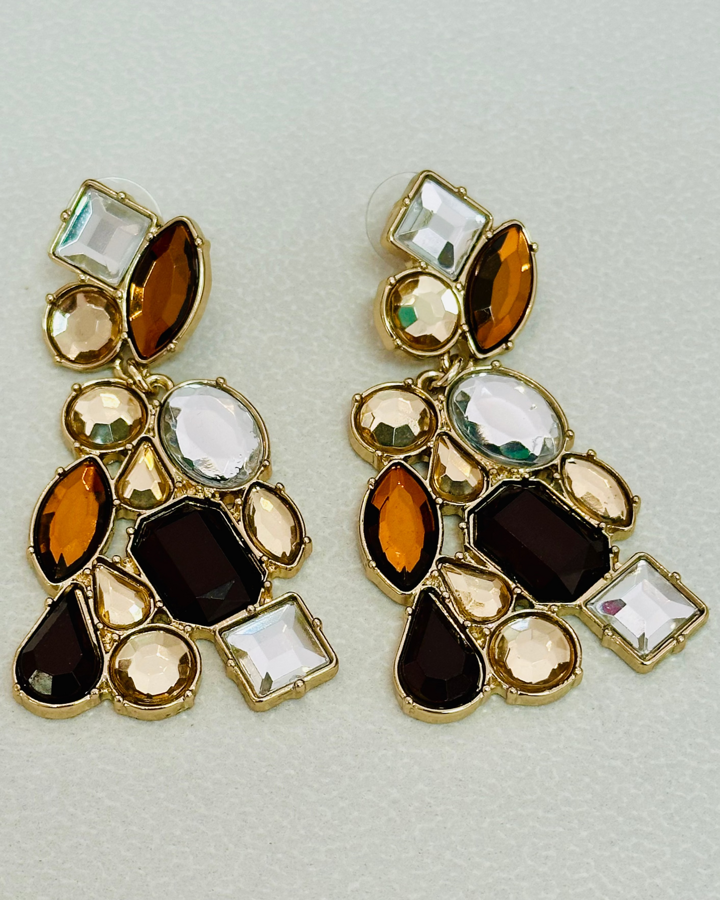 Vintage Multi-Stone Geo Cluster Earrings