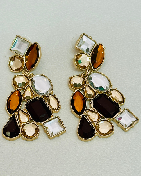 Vintage Multi-Stone Geo Cluster Earrings