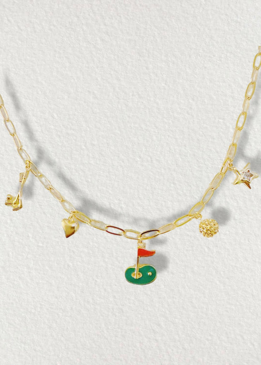Golf Day Charm Necklace – Playful Gold Chain with Golf-Inspired Charms