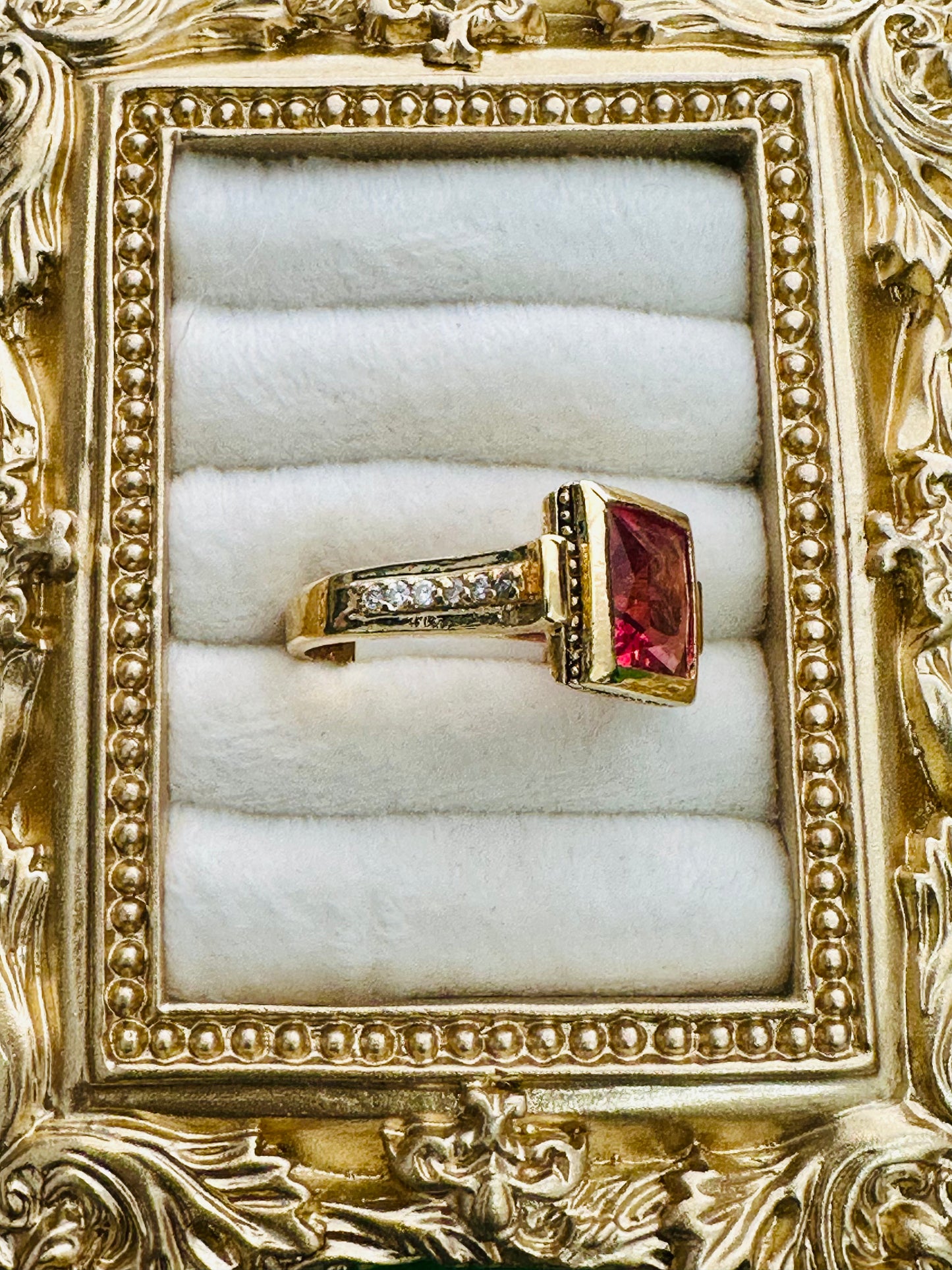 Vintage Crimson Princess-Cut Bezel Cocktail Ring