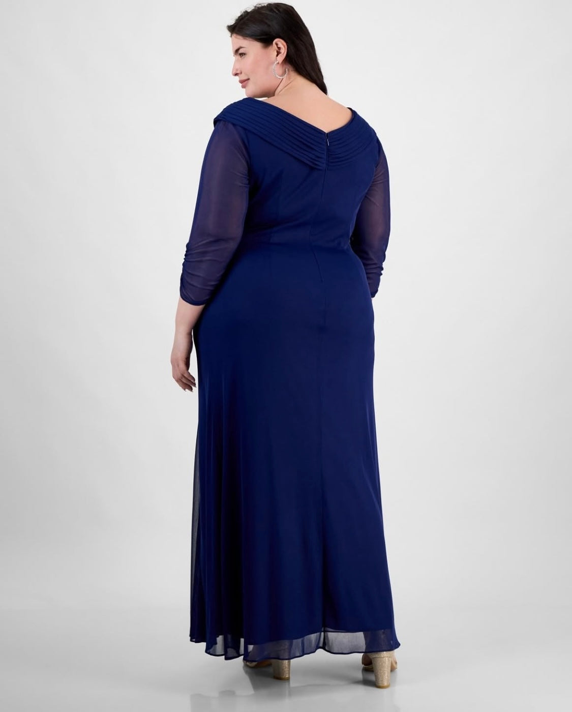 Plus Size Portrait-Collar Side-Ruched A-Line Dress