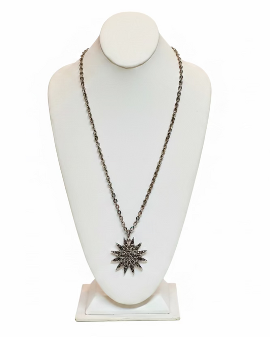 Vintage Deadstock Crystal Starburst Pendant Necklace