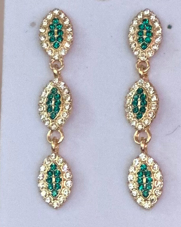 Vintage-Inspired Emerald Crystal Triple Drop Earrings