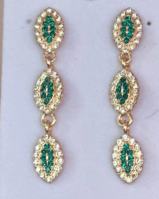 Vintage-Inspired Emerald Crystal Triple Drop Earrings