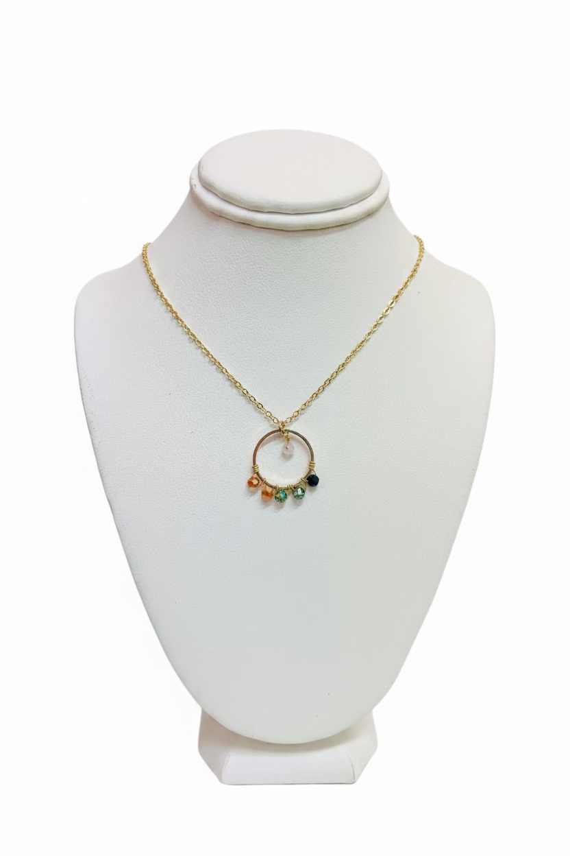 Bohemian Sun Multi-Gemstone Halo Necklace