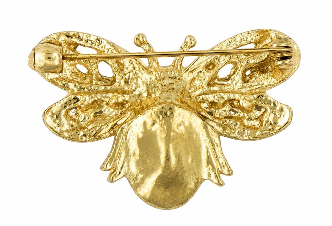 Emerald Green Crystal & Baguette Rhinestone Bee Brooch Pin