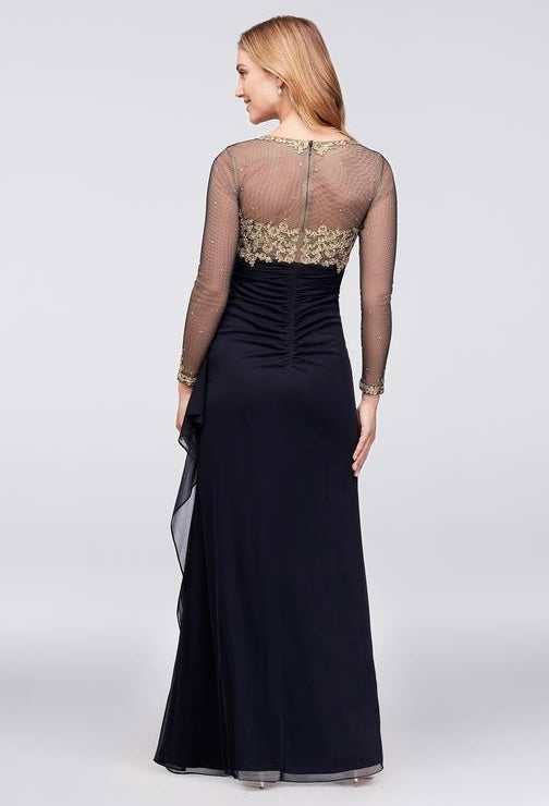 Illusion Long Sleeve Lace and Matte Jersey Gown