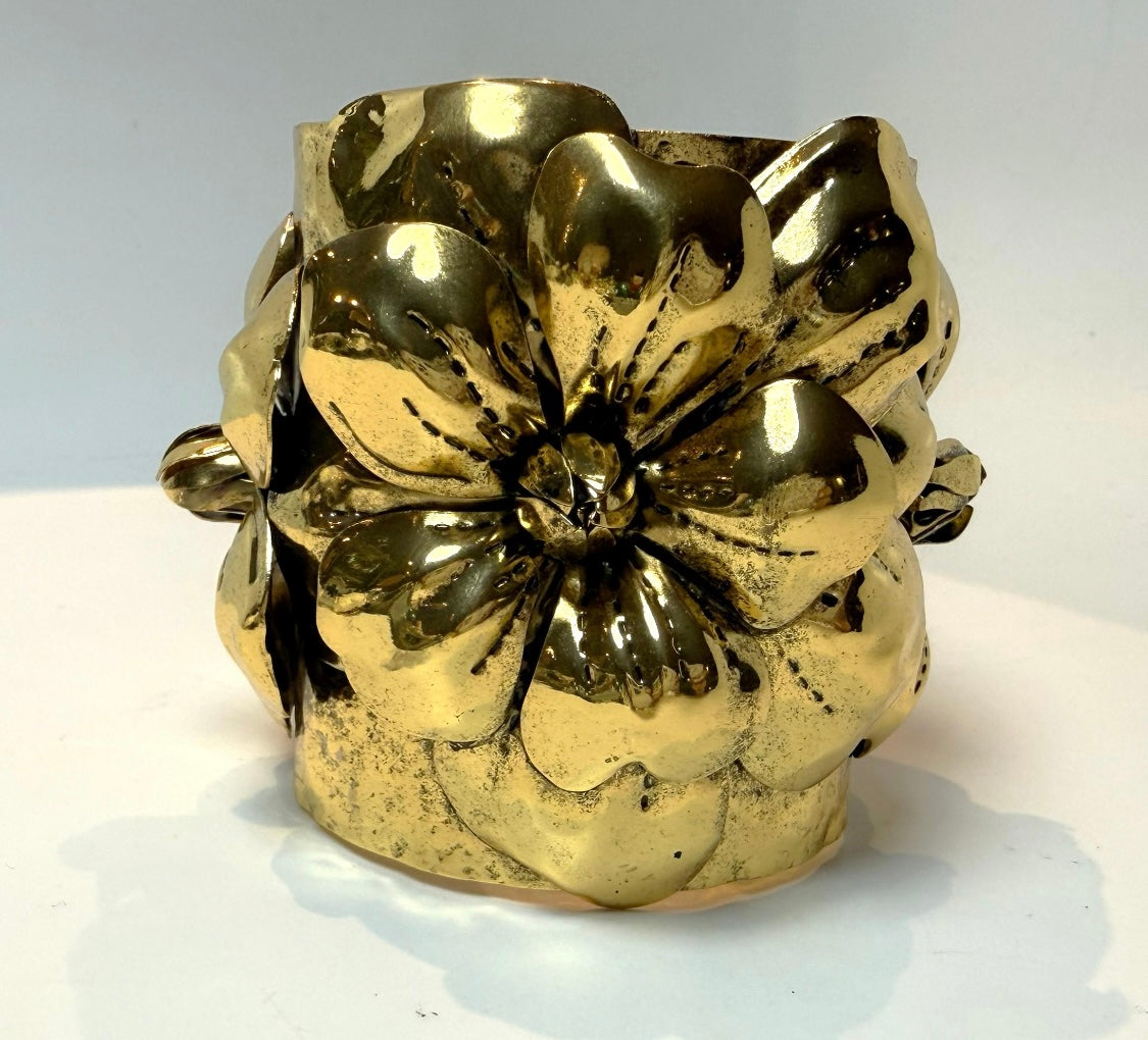 Oversized Floral Statement Cuff Bracelet - Gold