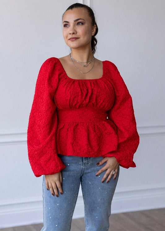 Red Game Day Jacquard Curvy Blouse