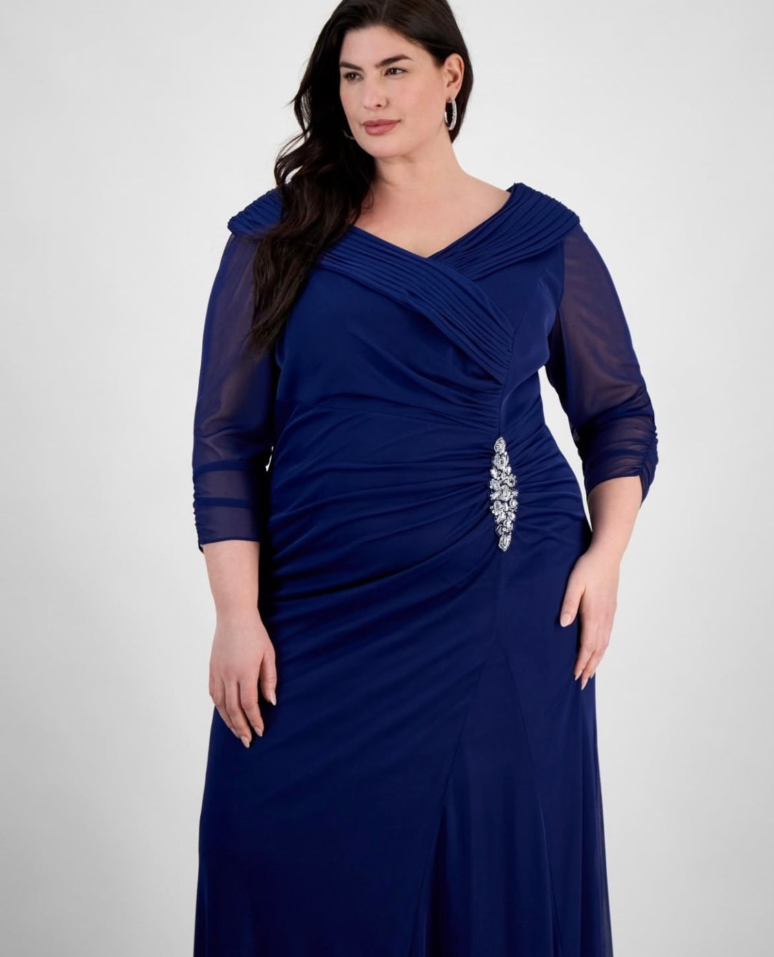 Plus Size Portrait-Collar Side-Ruched A-Line Dress