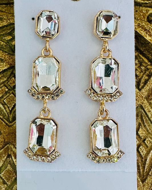 Cushion Cut Champaign Linear Earrings
