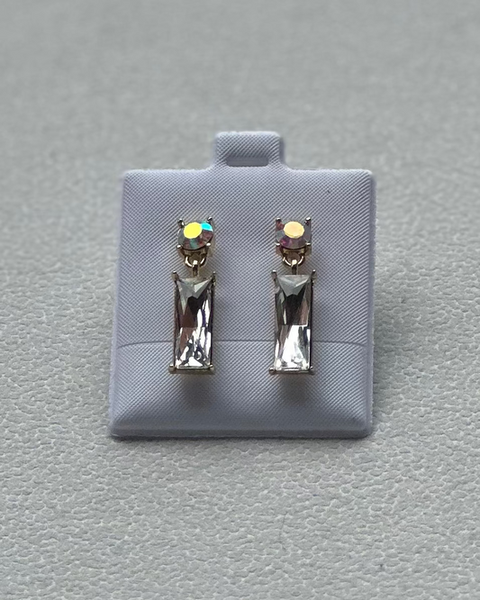 Vintage Aurora Borealis & Clear Crystal Baguette Drop Earrings