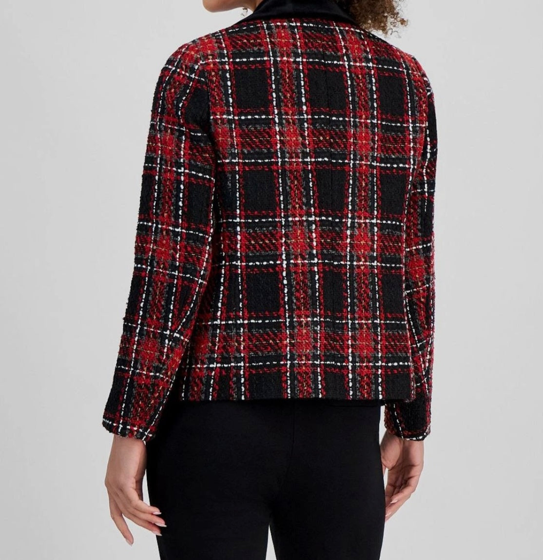 Kasper Women's Black Red Plaid Tweed Blazer Jacket
