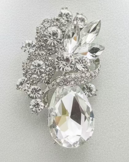 Elysian Teardrop Crystal & Rhinestone Cluster Bridal Brooch Pin