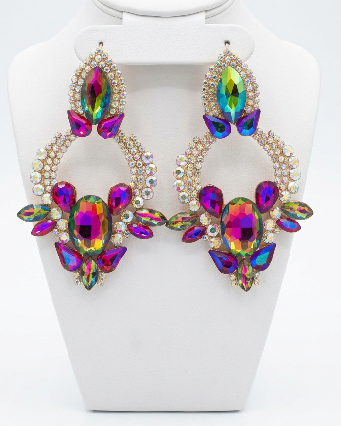 Bohemian Rhapsody Multicolor Rhinestone Statement Dangle Earrings