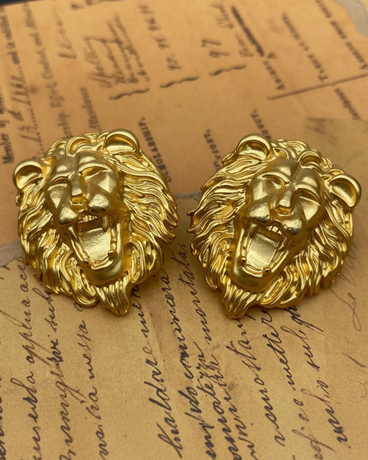 Lion Head Gold Tone Earrings