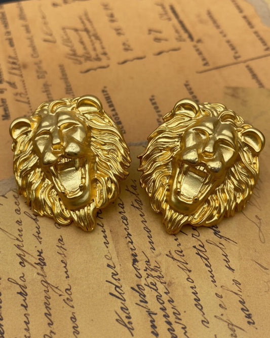 Lion Head Gold Tone Earrings