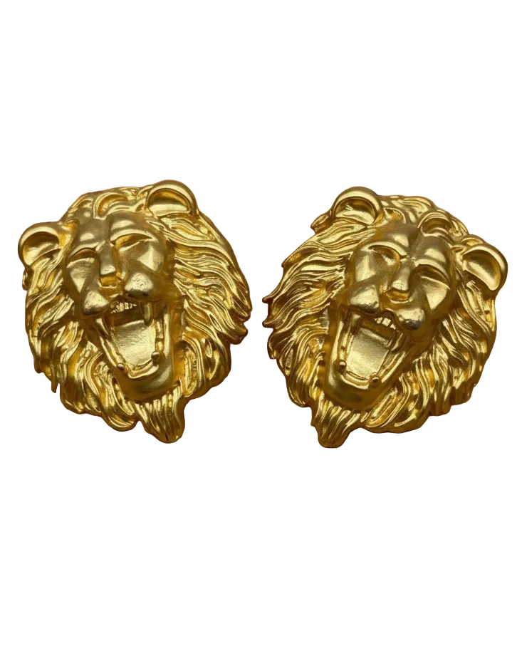 Lion Head Gold Tone Earrings