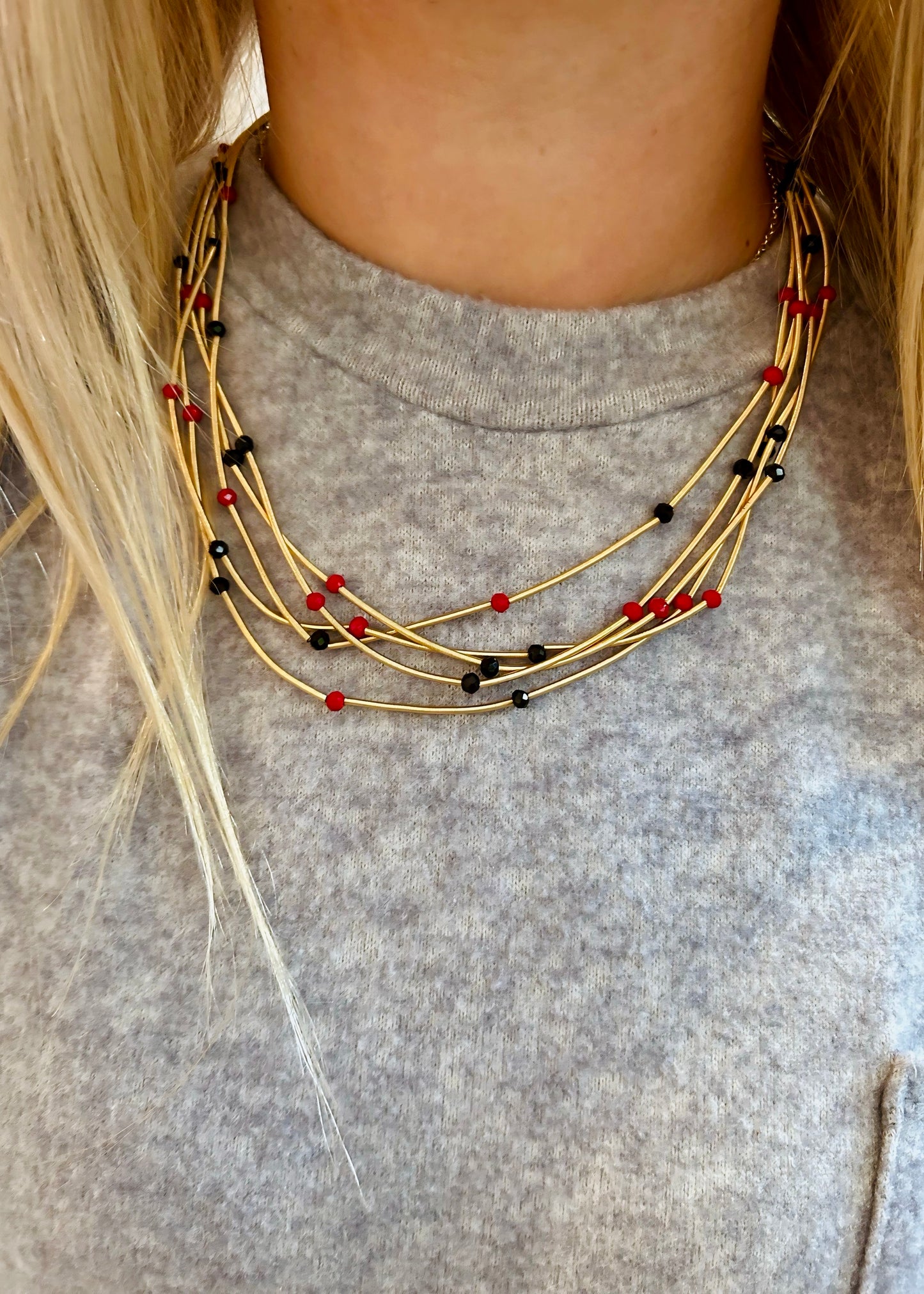 Game Day Red & Black Multi Strand Necklace