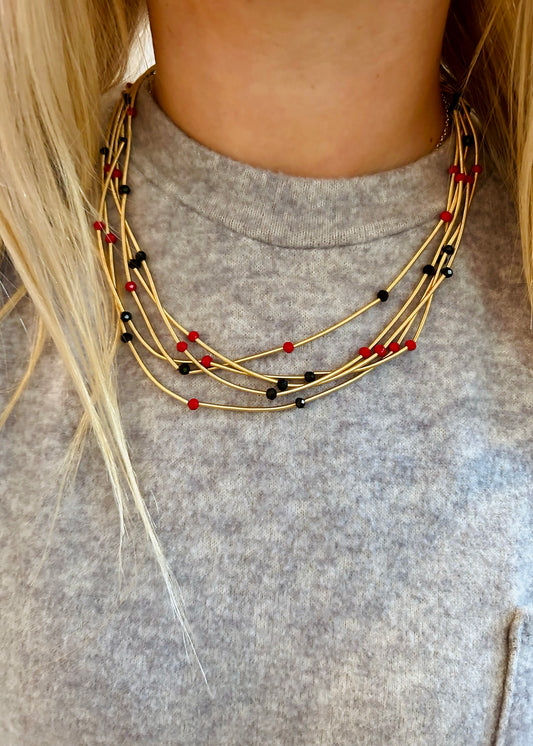 Game Day Red & Black Multi Strand Necklace