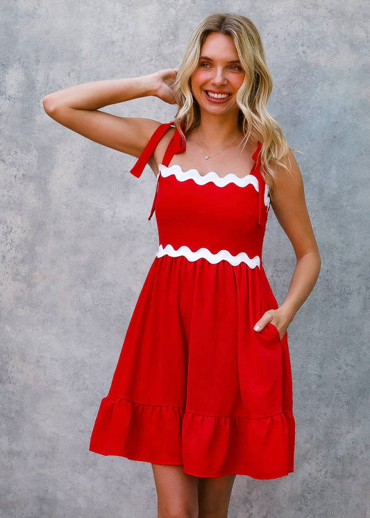 Game Day Red RicRac Dress