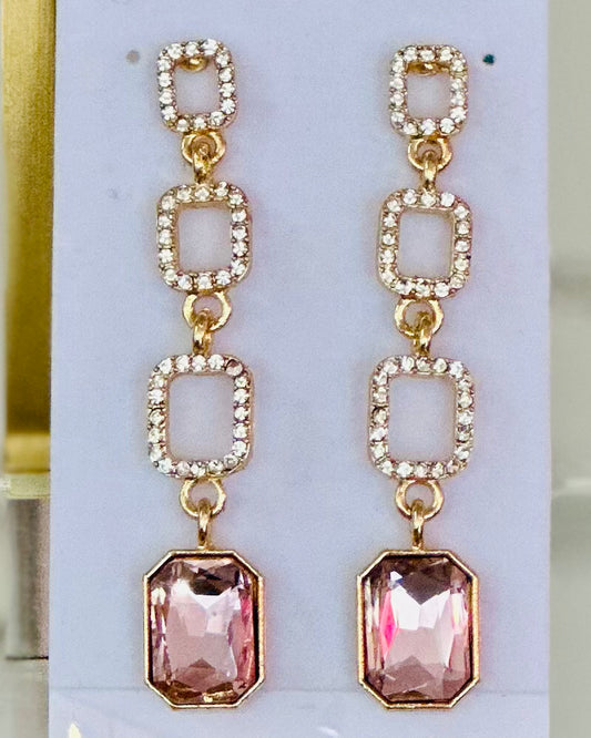 Blush Pink Emerald-Cut Statement Dangle Earrings