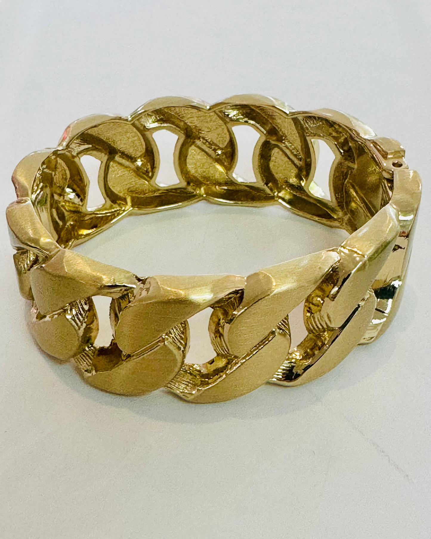 Vintage Chunky Matte Gold Tone Link Hinged Bangle
