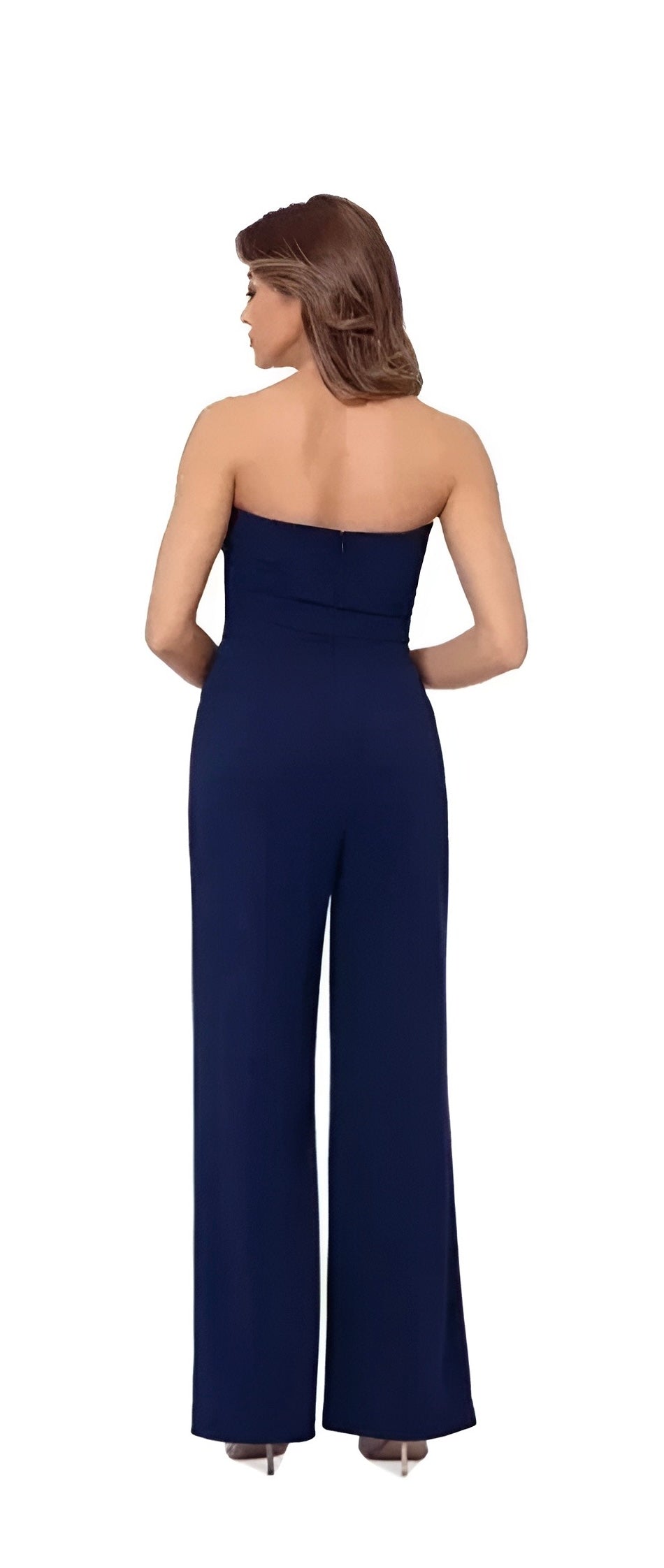 Betsy & Adam Navy Blue Asymmetrical-Neck Strapless Jumpsuit