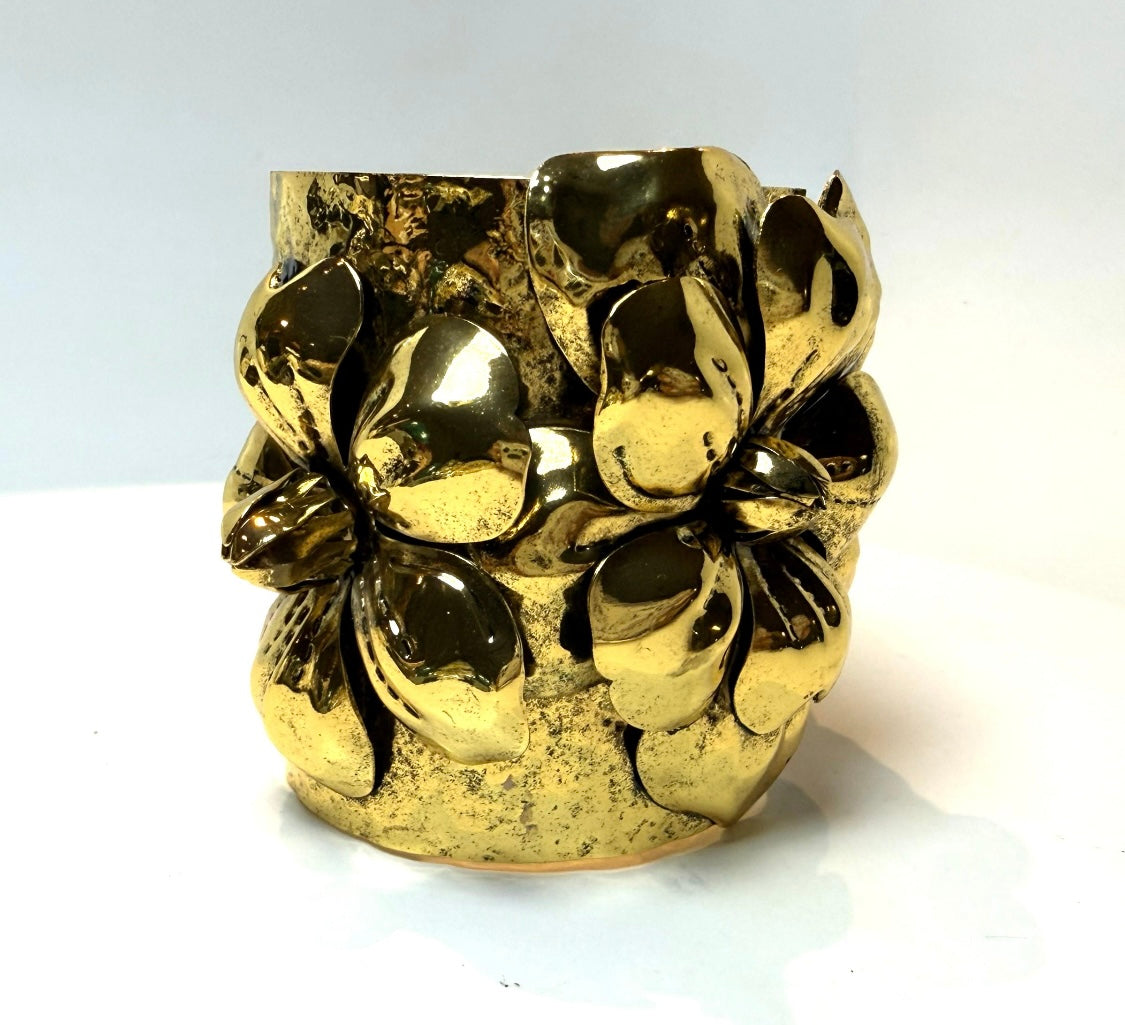 Oversized Floral Statement Cuff Bracelet - Gold