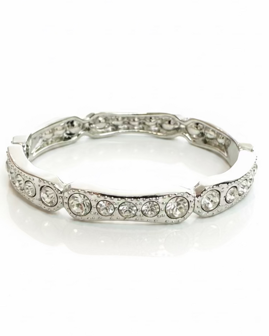 Vintage Bezel-Set Rhinestone Scalloped Bangle