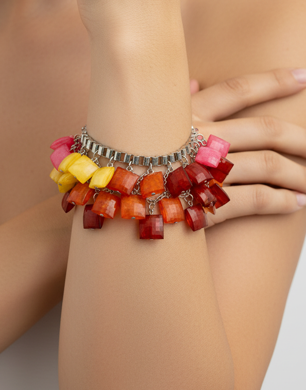 Vintage Sunset Gradient Lucite Cluster Statement Bracelet