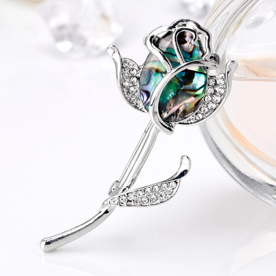 Iridescent Abalone Shell Rose Brooch