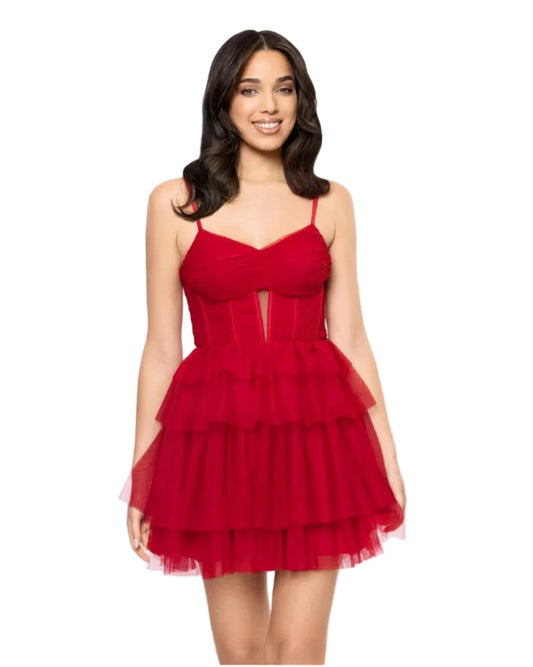 Blondie Nites Cut-Out Short Red Mini Dress