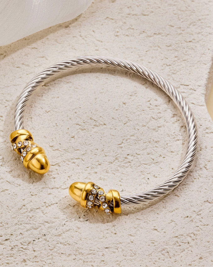 Stylish Two-Tone Crystal Cable Bangle