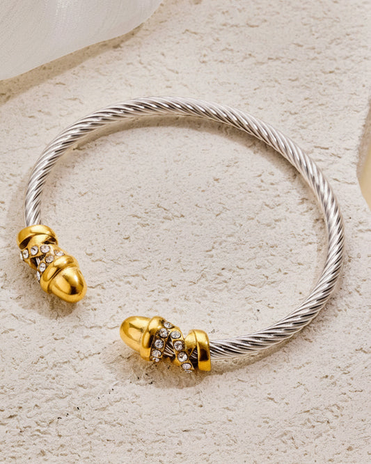 Stylish Two-Tone Crystal Cable Bangle