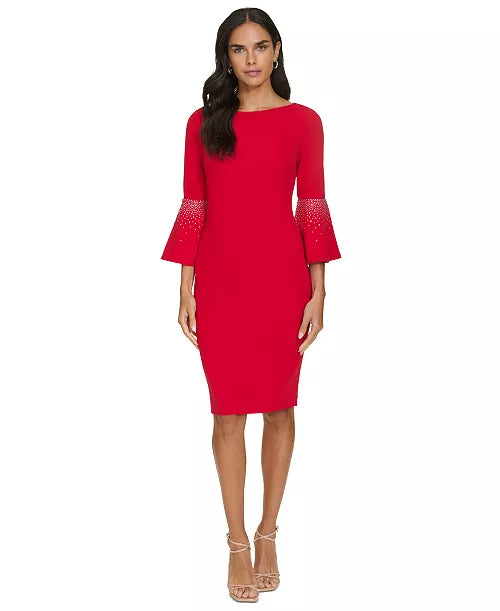 Women's Embellished Bell-Sleeve Sheath Dress