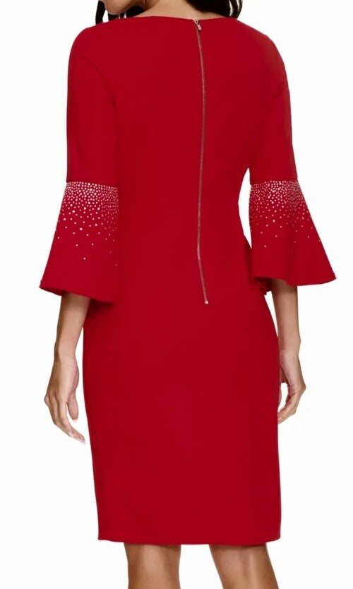Women's Embellished Bell-Sleeve Sheath Dress