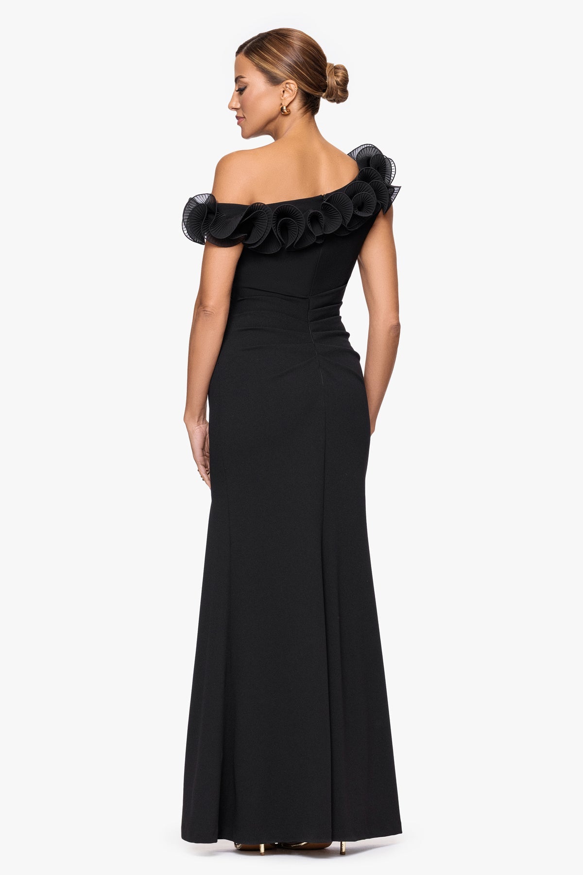 "Delilah" Scuba Crepe Drop Shoulder Chiffon Ruffle Dress