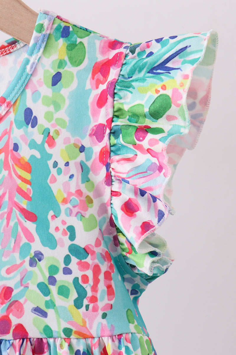 Blue Bright Floral Ruffle Dress
