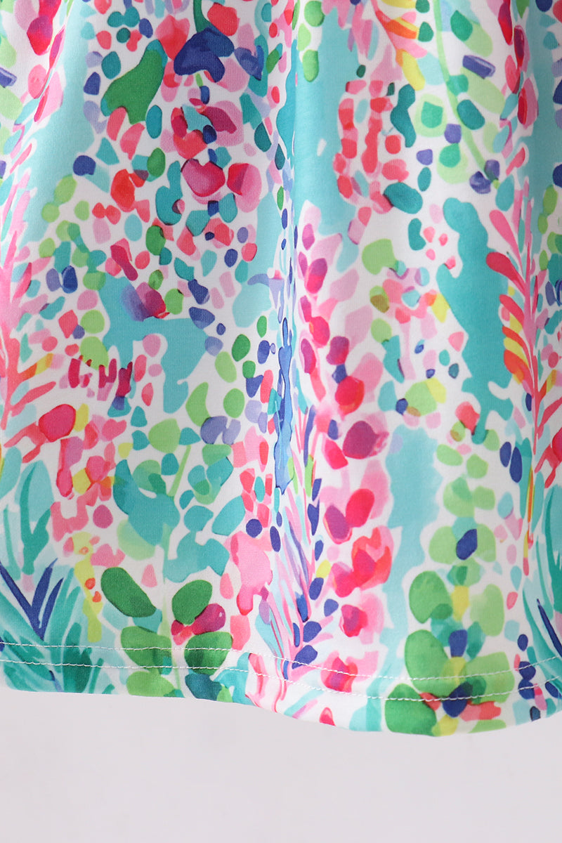 Blue Bright Floral Ruffle Dress