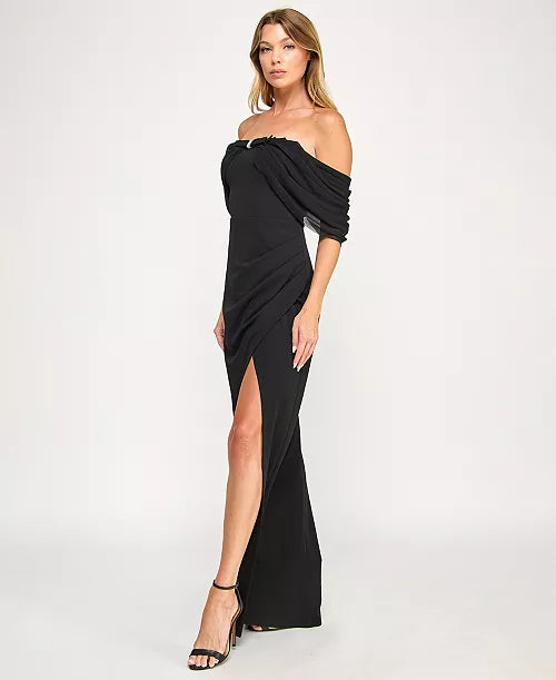 Seni & Cade Juniors' Off-The- Shoulder Drape Long Gown