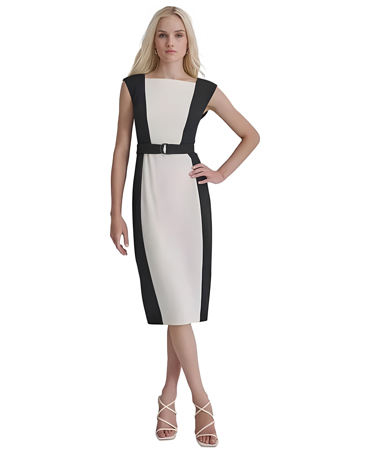 DKNY Colorblocked Square-Neck D-Belt Dress