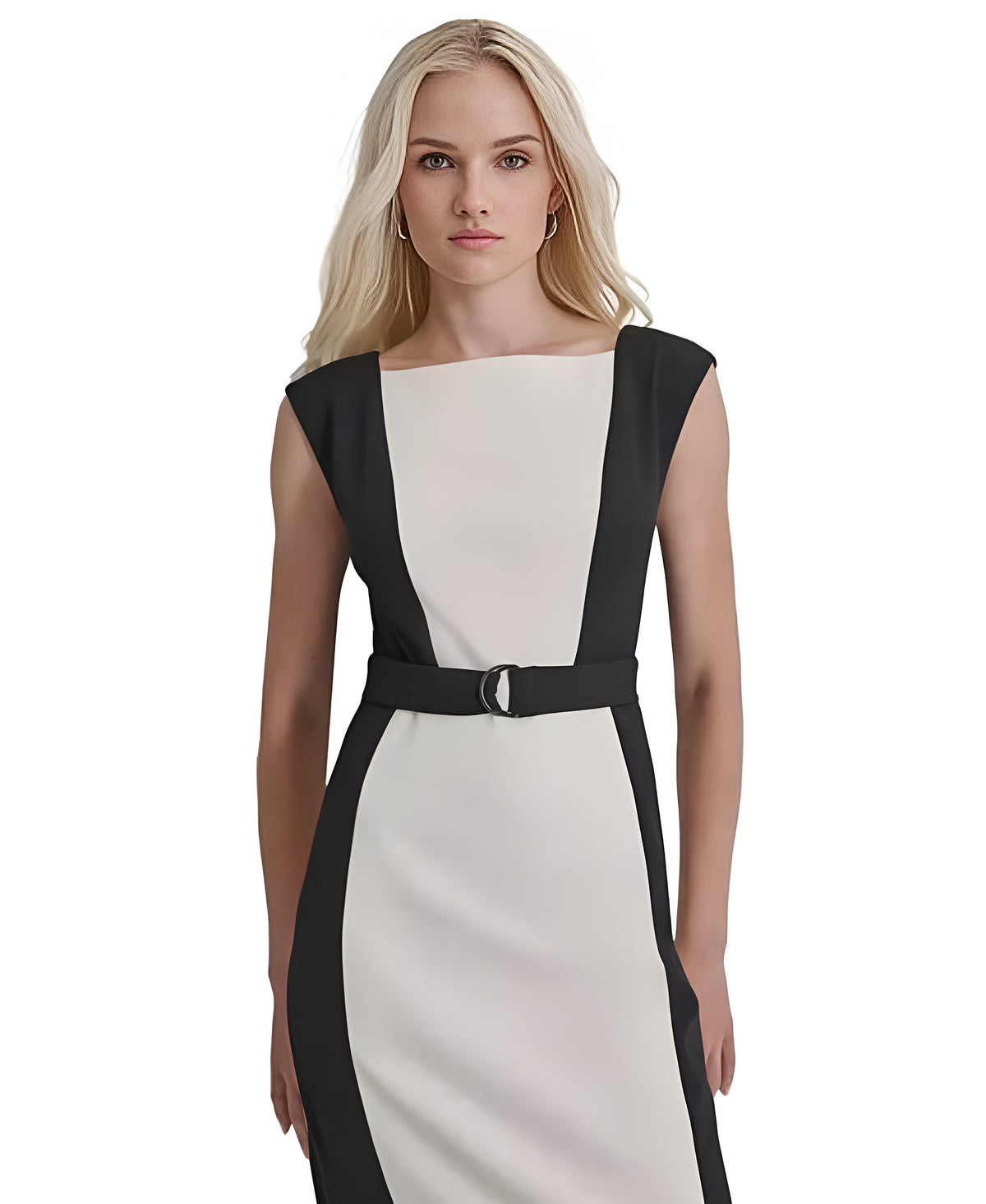 DKNY Colorblocked Square-Neck D-Belt Dress