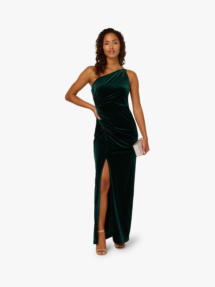 Adrianna Papell Women's Asymmetric One-Shoulder Velvet Gown