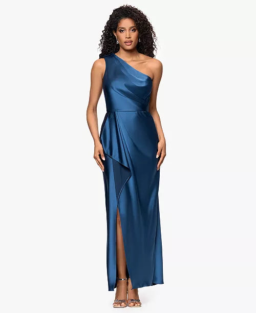 XSCAPE Women's One Shoulder Satin Long Dress