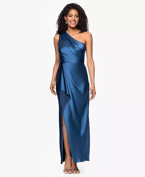 XSCAPE Women's One Shoulder Satin Long Dress