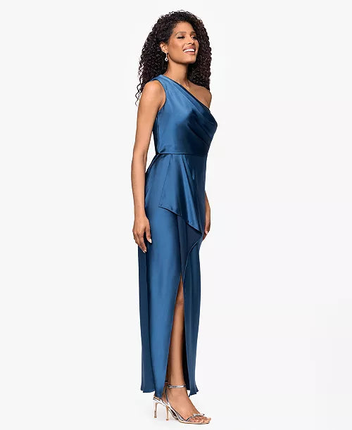 XSCAPE Women's One Shoulder Satin Long Dress