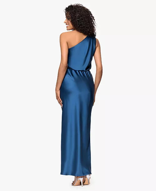 XSCAPE Women's One Shoulder Satin Long Dress