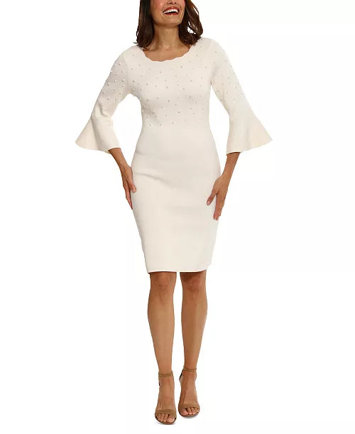 London Times Women's Crewneck Flared-Sleeve Sheath Dress